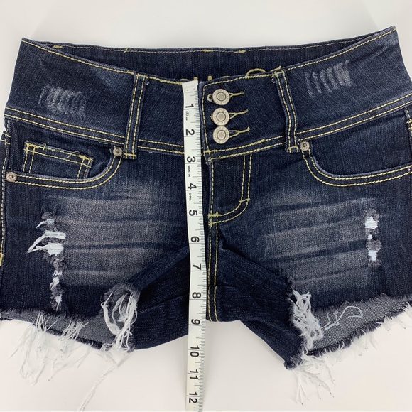 Rue 21 Dark Blue Wash Distressed Cut-Off Denim Shorts, 1/2 - Picture 11 of 16